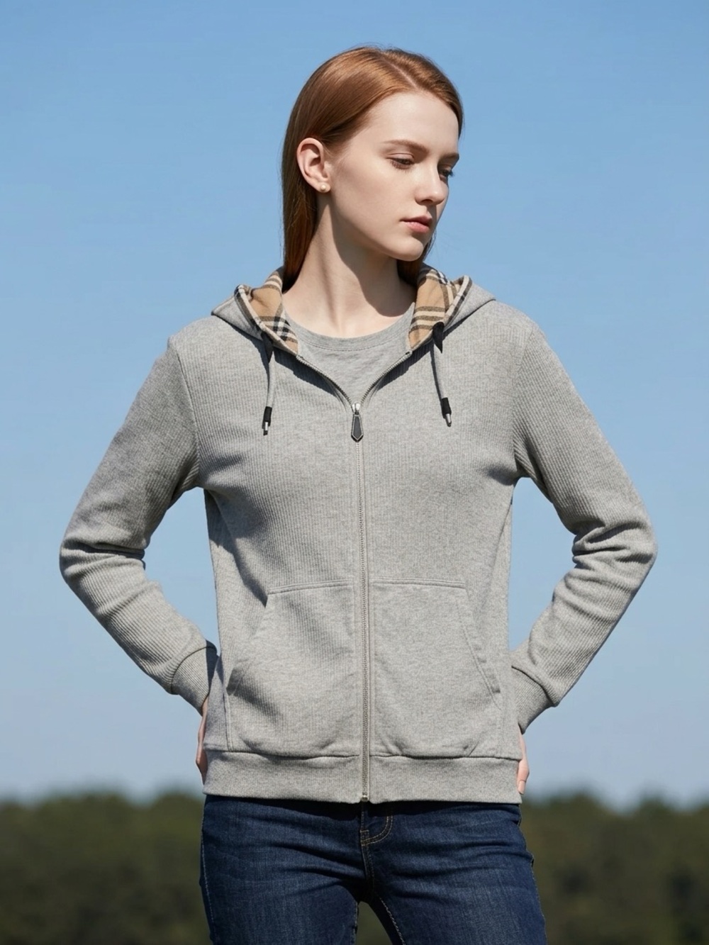 Vintage Fara X Milano Burberry Style Full Zipper Sweater Hoodie Womens Size S